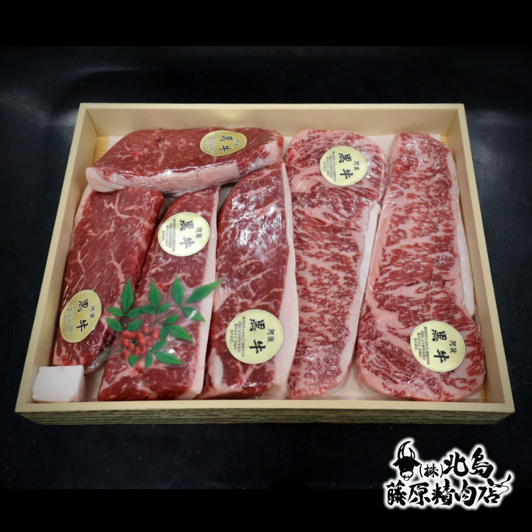 阿波黒牛の赤身・霜降り・希少部位を味わえる6枚セット。特別なディナーや贈り物に最適。